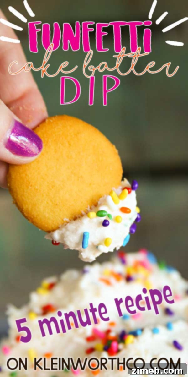 Funfetti Cake Batter Dip is a quick 5 ingredient dessert recipe that only takes 5 minutes to make. Super easy, great for after school snacks, parties & more.