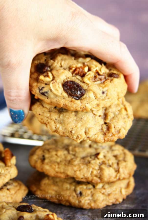 Ultimate Chewy Oatmeal Raisin Cookies 4 stack of oatmeal cookies