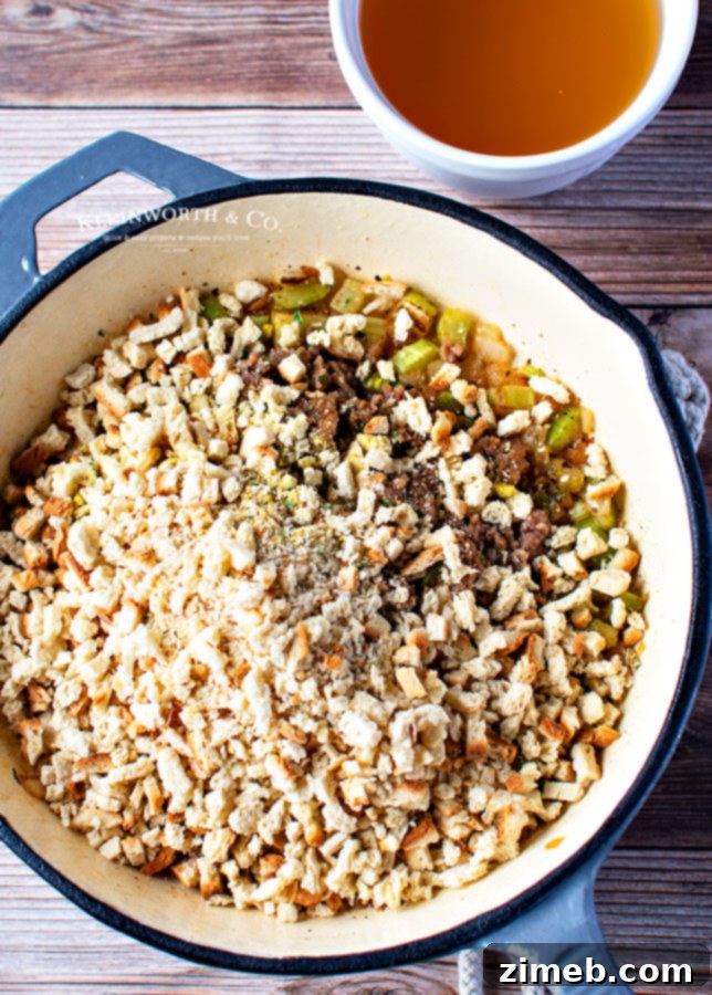 Effortless Savory Sausage Stuffing 8 stuffing - add the stuffing mix
