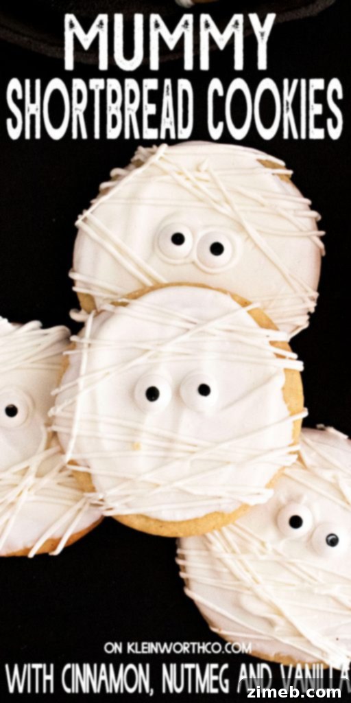 Mummy Shortbread Cookies, perfect for Halloween with vanilla, cinnamon, and nutmeg flavors