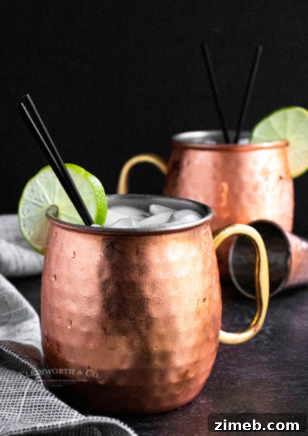Cinnamon Ember Mule 7 A refreshing Mule Cocktail served in a copper mug, featuring a blend of cinnamon, vodka, ginger beer, and lime.