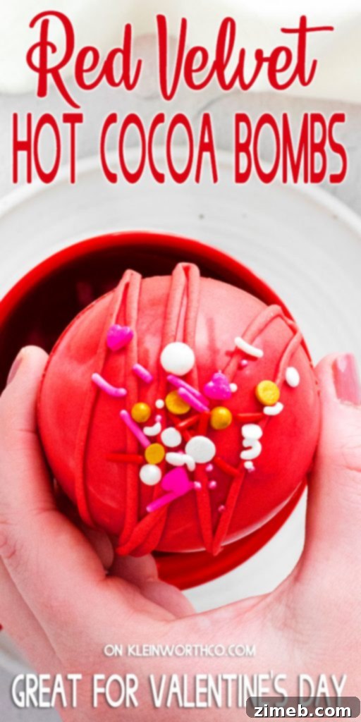 Mug-Melting Cocoa Surprises 14 Red Velvet Hot Cocoa Bombs decorated with white drizzles