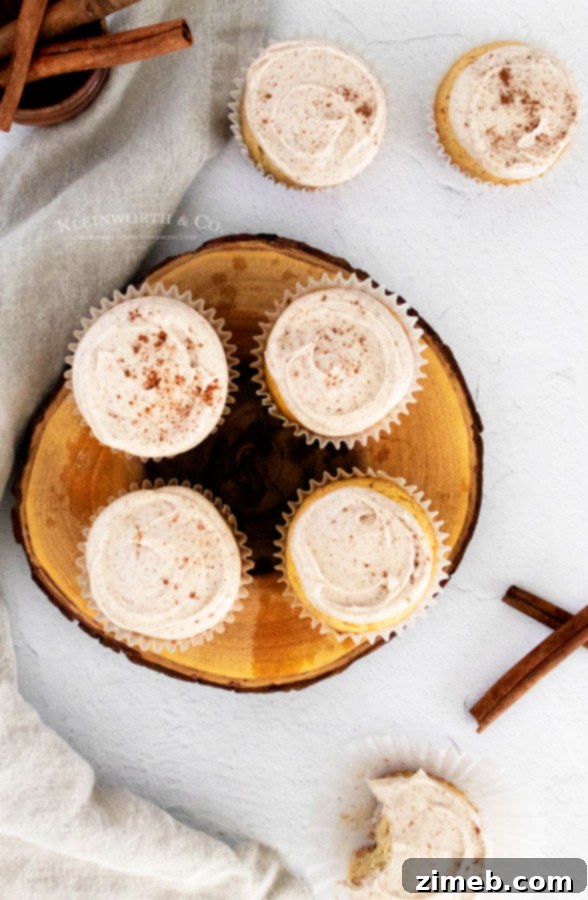 Frosted Cinnamon Vanilla Bean Cupcakes with cream cheese frosting