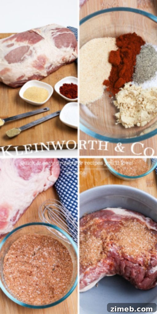 Succulent Pork Loin 5 Detailed process steps to prepare and cook a perfect Pork Loin Roast, from seasoning to baking.