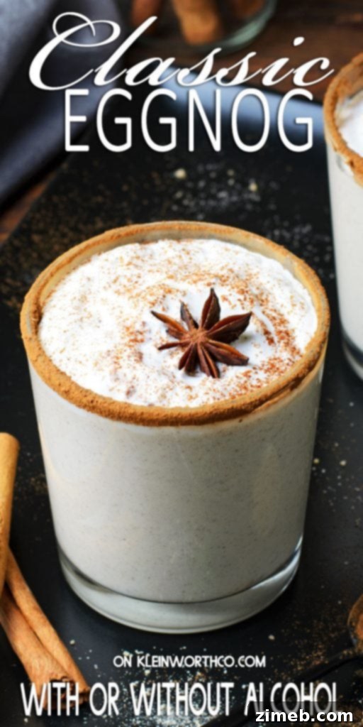Timeless Homemade Eggnog 2 Classic Homemade Eggnog, a rich and creamy holiday drink topped with whipped cream and a sprinkle of cinnamon, perfect for festive gatherings.