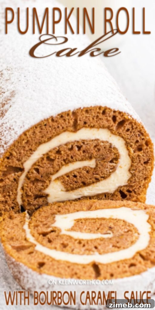 Decadent Pumpkin Roll with Bourbon Caramel Swirl 2 Pumpkin Roll Cake with Bourbon Caramel Sauce, a perfect fall dessert