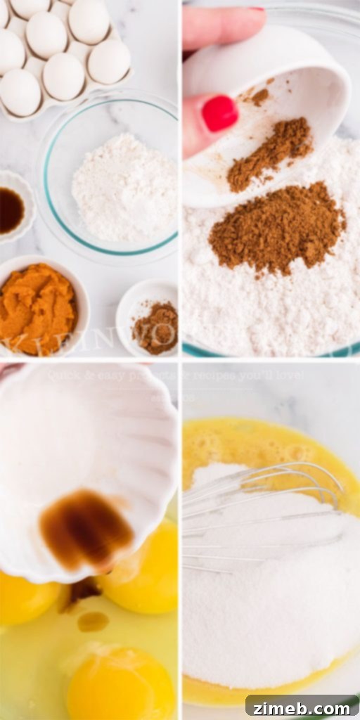 Decadent Pumpkin Roll with Bourbon Caramel Swirl 5 Mixing the ingredients for the perfect pumpkin roll cake batter
