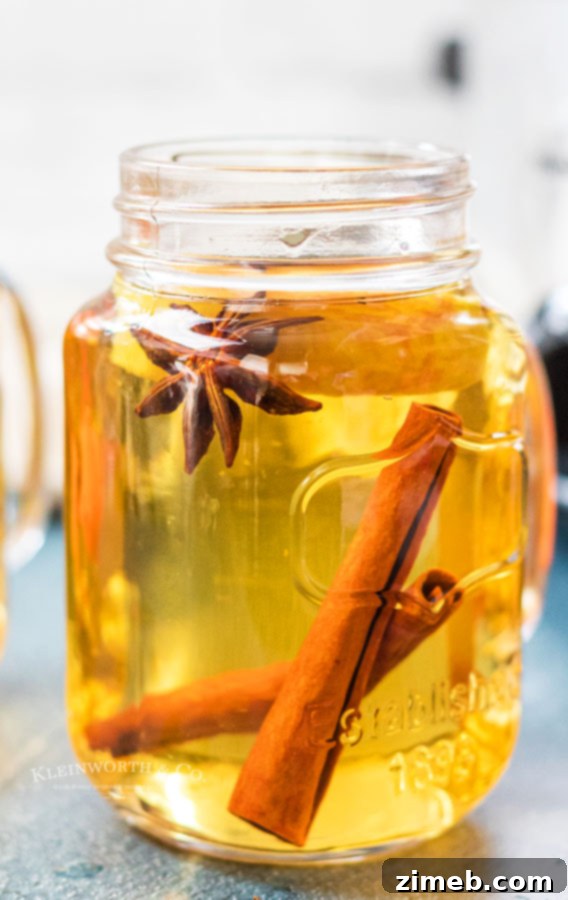 Golden Bourbon Apple Brew 3 A simmering slow cooker filled with aromatic spiced hot cider, ready for serving.