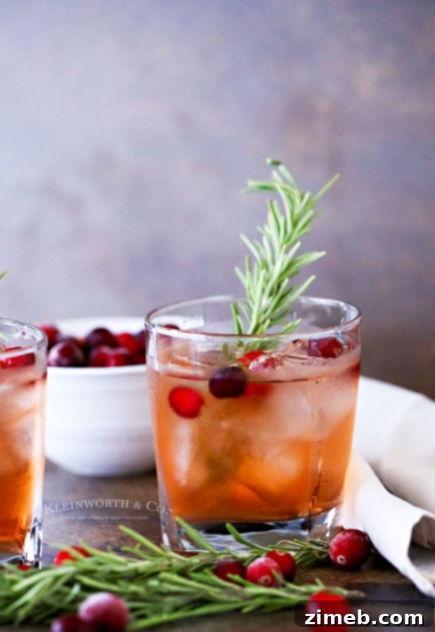 Apple Cranberry Spritzer with rosemary garnish, ideal for celebrations
