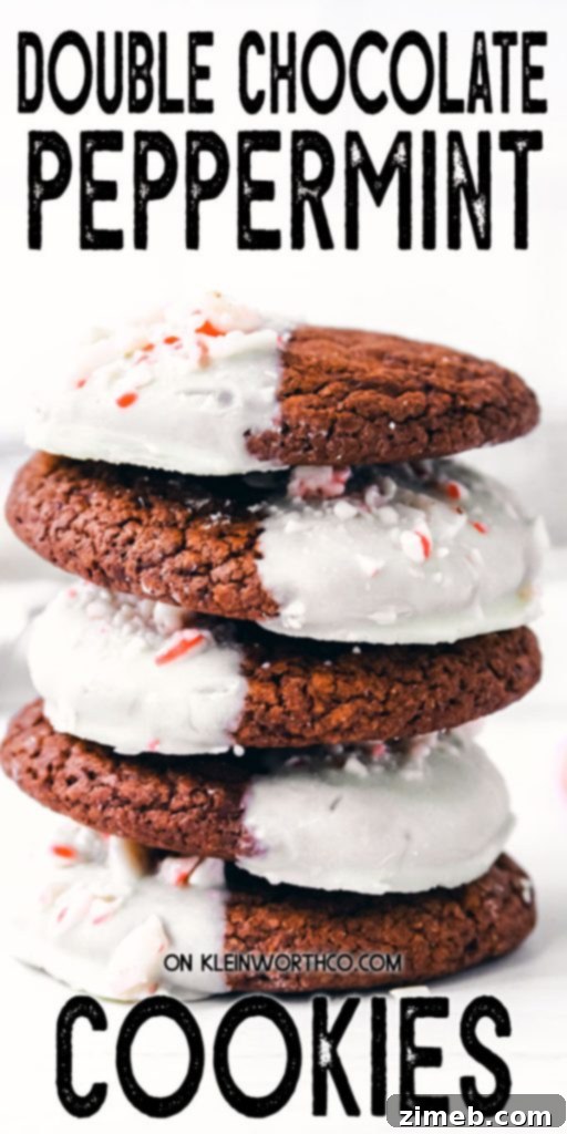 Fudgy Double Chocolate Peppermint Cookies with White Chocolate Dip