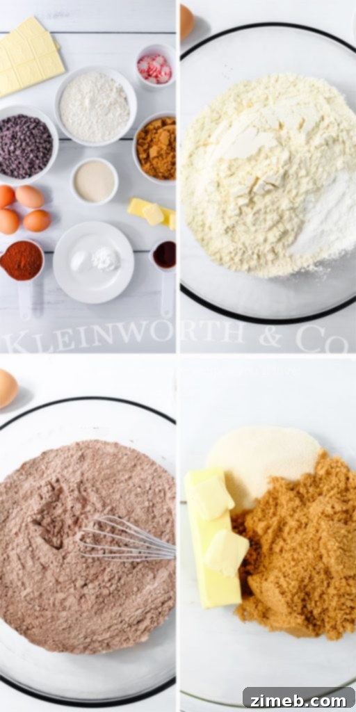 Ingredients and instructions for making Double Chocolate Peppermint Cookies