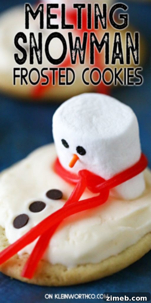 Frosted Snowman Meltdown Cookies 13 Melting Snowman Frosted Cookies, a festive and fun Christmas dessert idea that combines sugar cookies, ice cream, and marshmallow decorations for a whimsical touch.