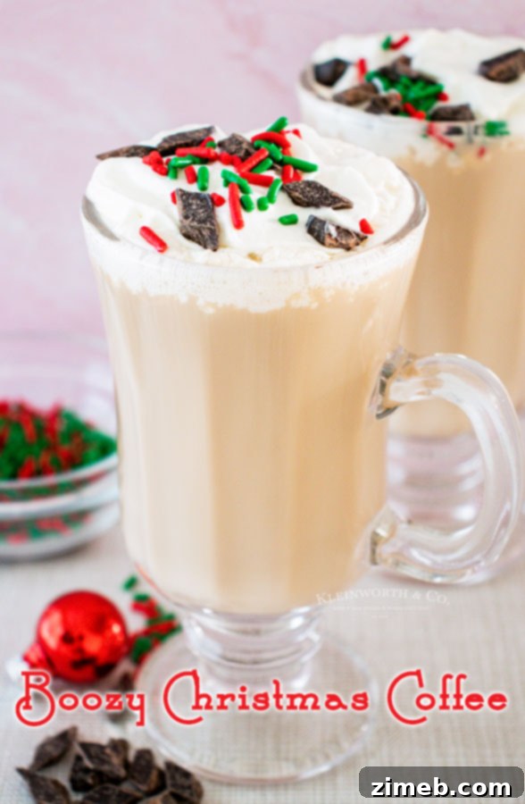 Boozy Christmas Coffee, overhead view of two mugs