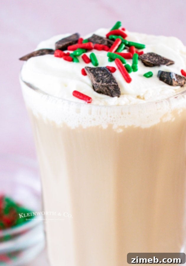 Adult Holiday Drink with Sprinkles, close-up of festive coffee mug