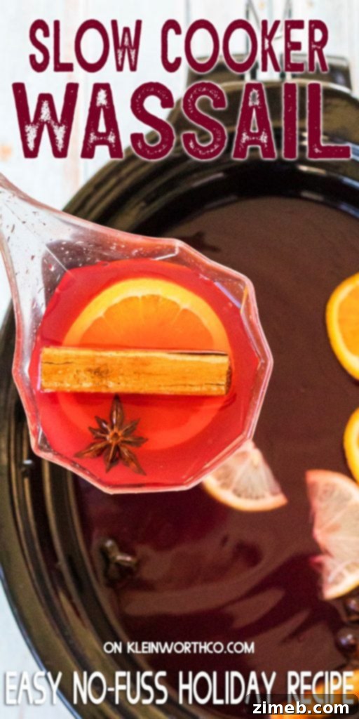 Slow Cooker Wassail, a delicious and easy holiday drink recipe perfect for Christmas gatherings.