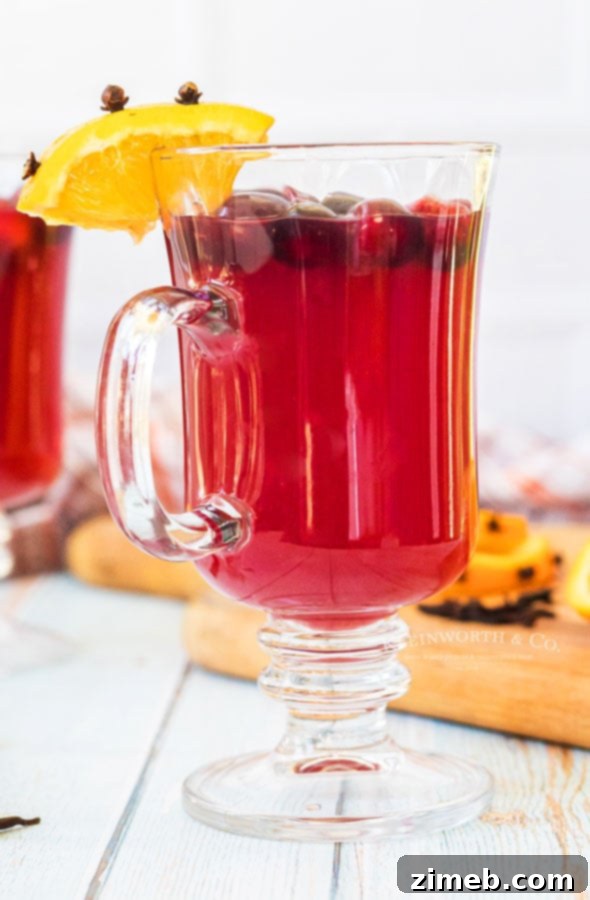 Holiday drink - Wassail, shown in a festive mug ready for serving.