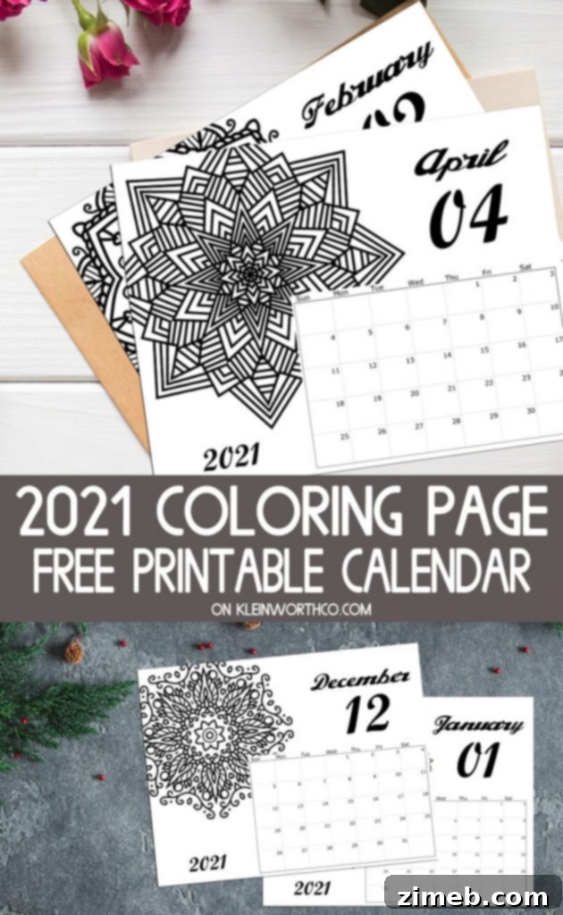 2021 Mandala Coloring Page Calendar Free Printable for organization and adult coloring
