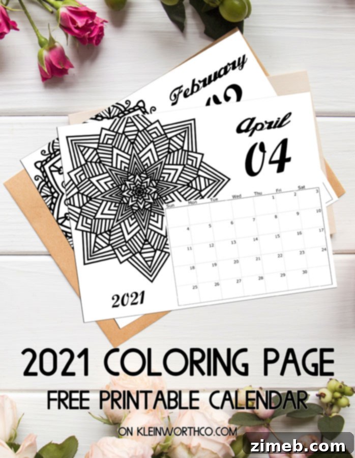 2021 Mandala Coloring Page Calendar Free Printable download link