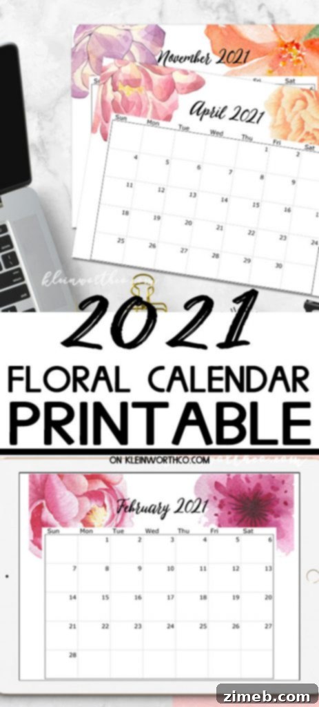 Elevate your desk with the stunning 2021 Floral Calendar Printable, offering organization and beauty for your workspace
