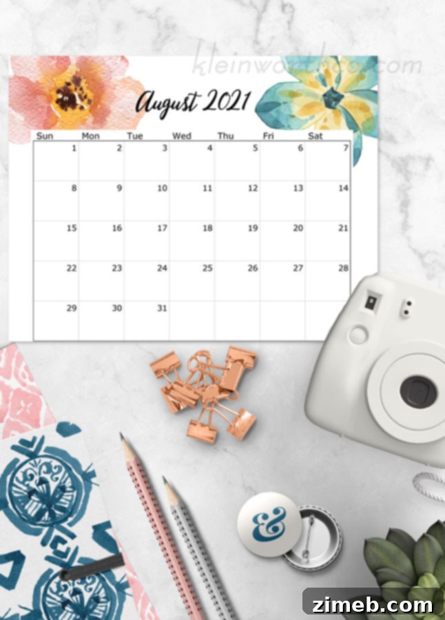 A free floral calendar, printable for 2021, adds aesthetic appeal to your planning