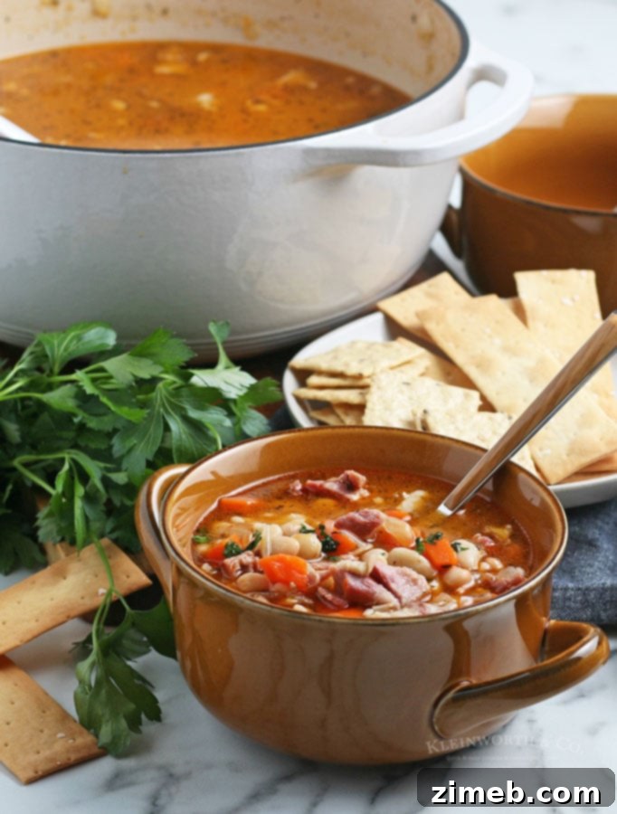 Ham and Bean Soup dinner served, a complete and satisfying meal