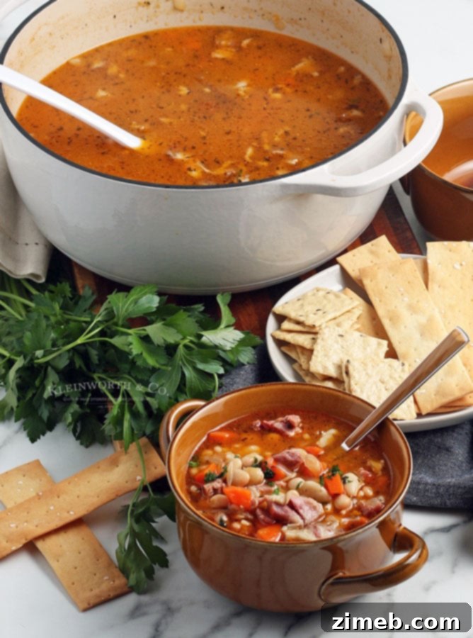 Comforting Ham Bean Soup, a delicious way to use ham hock for a flavorful broth