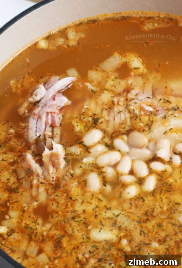 Stovetop Ham and Bean Soup simmering, highlighting the ease of preparation