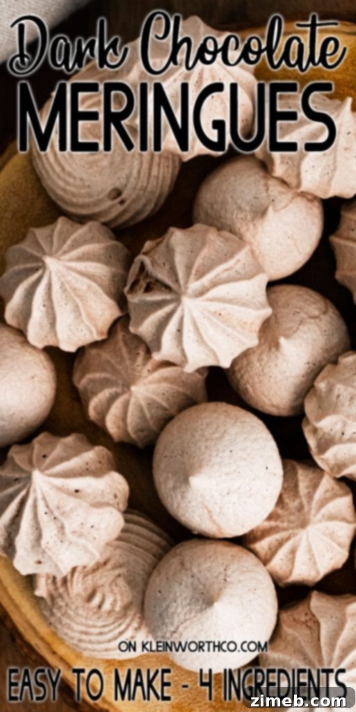 Crisp Chocolate Meringue Clouds 2 Delicate Dark Chocolate Meringues on a plate