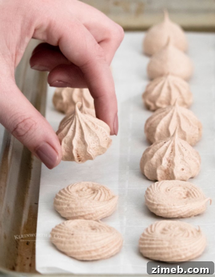 Crisp Chocolate Meringue Clouds 20 Beautifully piped Dark Chocolate Meringues on a baking tray