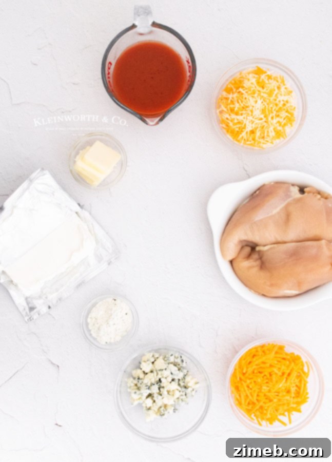ingredients for Instant Pot Buffalo Chicken Dip