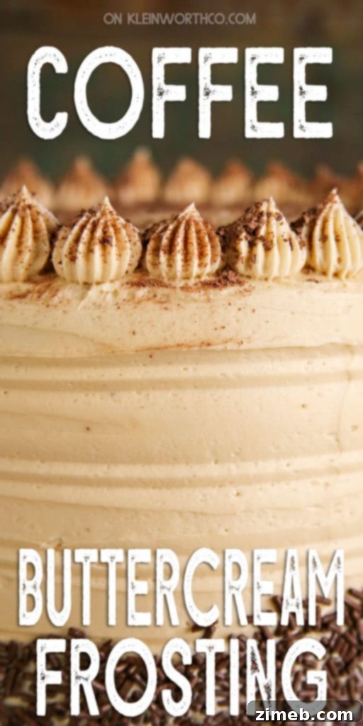 Rich Coffee Buttercream Frosting 2 Coffee Buttercream Frosting spread generously on a cake, showcasing its rich, creamy texture and inviting color.