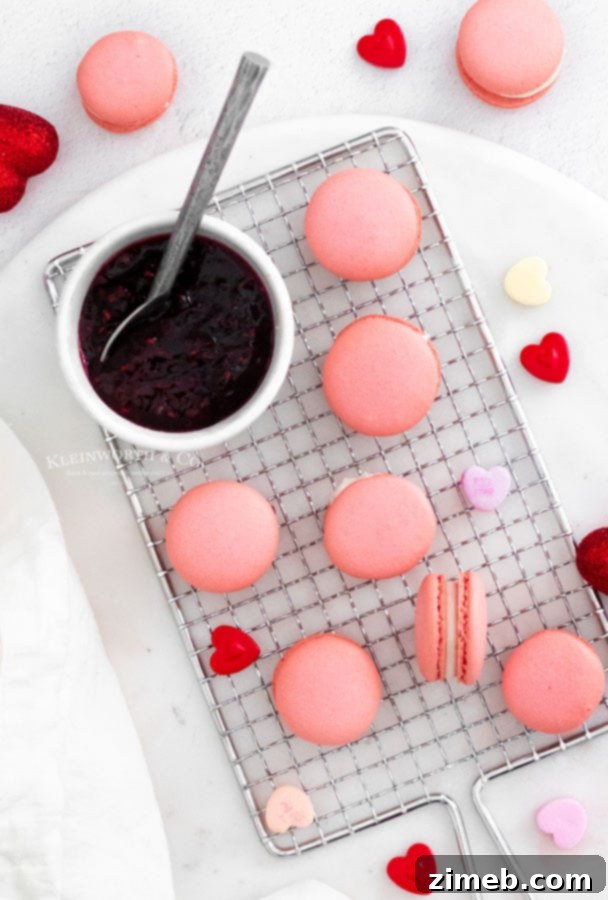 Valentine's Day Strawberry Macaron Cookies with Pink Shells