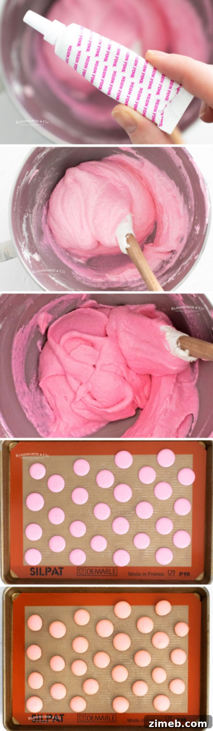 Baking pink Strawberry Macaron cookies in the oven