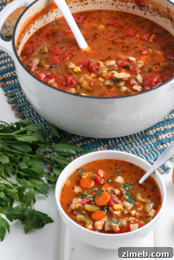 Hearty Homestyle Chicken & Vegetable Soup 8 Wholesome vegetable soup with chicken, a comforting meal.
