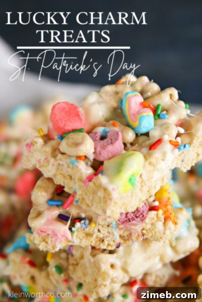 Charmed Confections 2 Close-up of fluffy and colorful Lucky Charm Treats, perfect for St. Patrick's Day.