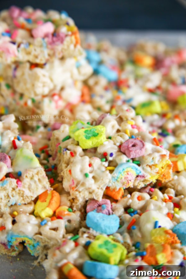 Charmed Confections 18 Platter of the best rice krispie treats made with Lucky Charms cereal.