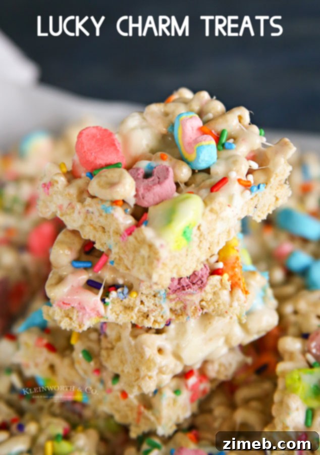 Charmed Confections 20 Close-up of Lucky Charm Treats with sprinkles and colorful marshmallows.