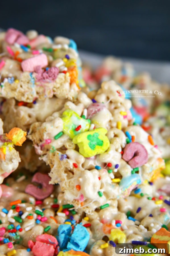 Charmed Confections 4 Delicious rice krispies with Lucky Charms cereal and marshmallows.