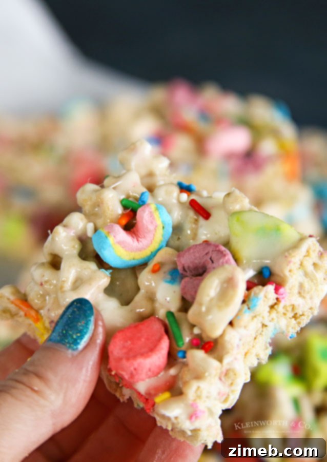 Charmed Confections 8 Close-up of vibrant saint patricks day treats with Lucky Charms.