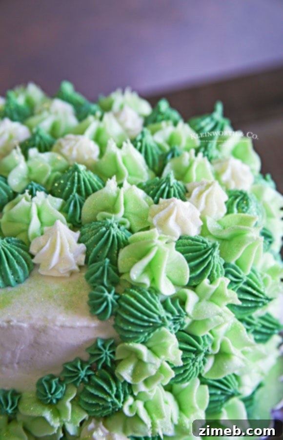 Mint Chocolate Chip Cake 4 Close-up of green and white ombre Mint Chocolate Chip Cake