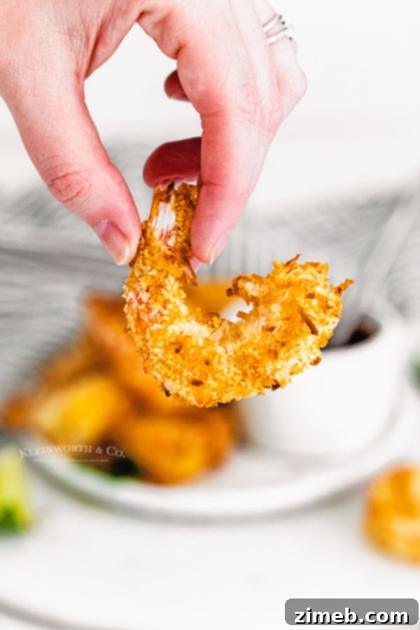 Crispy Air-Fried Coconut Shrimp 14 Variety of air fryer shrimp recipes and related appetizers, including crispy coconut shrimp.
