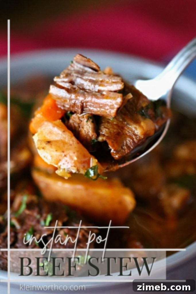 Instant Pot Beef Stew: A hearty, easy dinner recipe with fall-apart tender beef and savory vegetables, ready in a fraction of the time thanks to pressure cooking. Perfect for a comforting meal on chilly days.