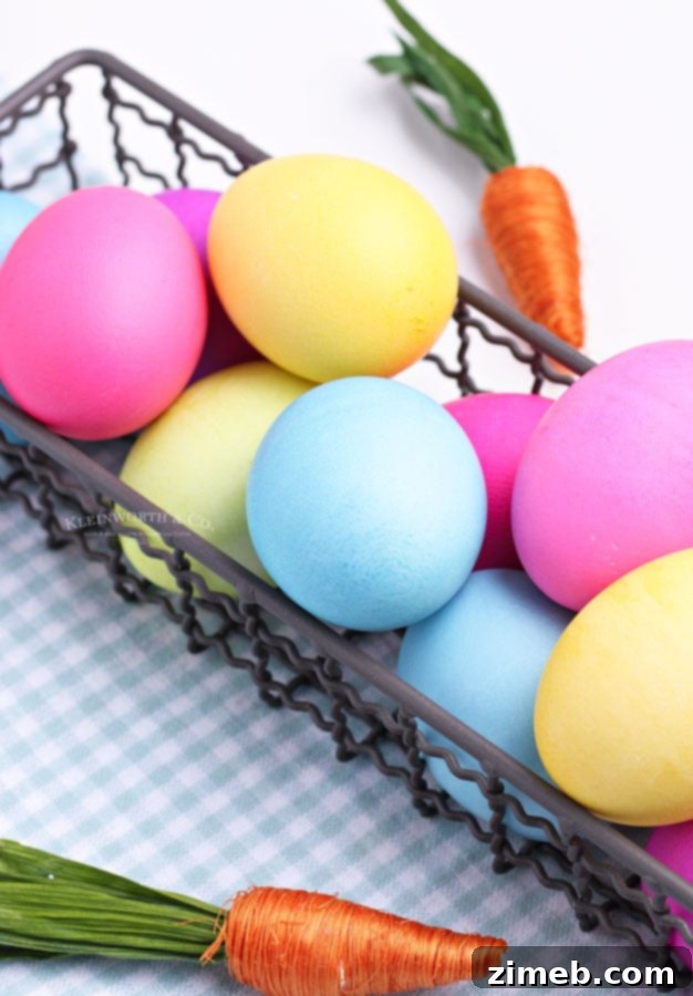 The Art of Vibrant Egg Dyeing 26 Close-up of vibrant, festive holiday eggs dyed with food coloring