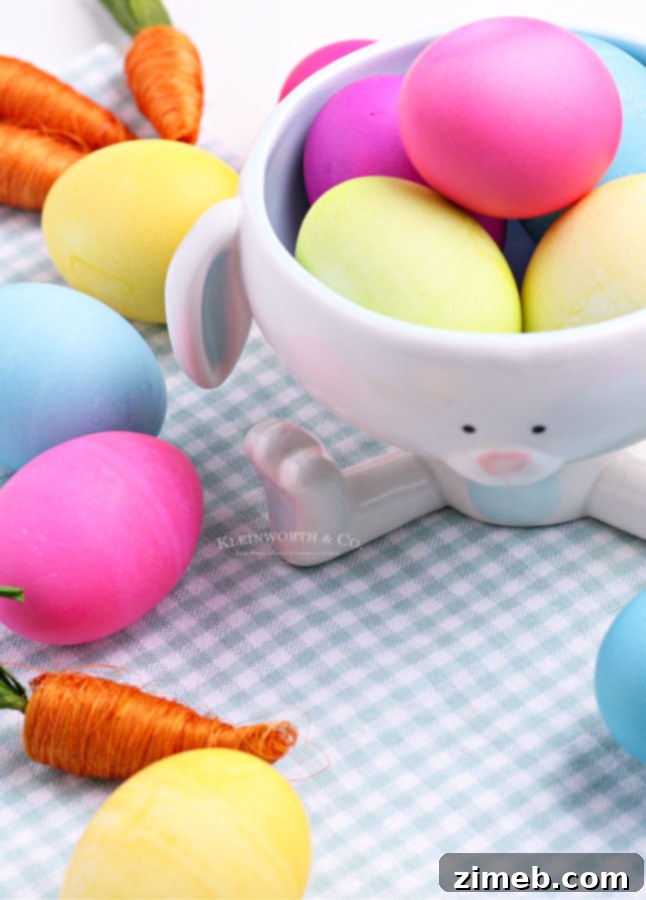The Art of Vibrant Egg Dyeing 5 A variety of beautifully colored Easter eggs displayed in a basket