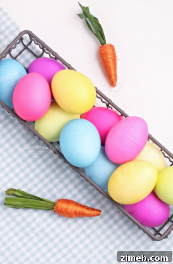 The Art of Vibrant Egg Dyeing 9 Basket filled with beautifully dyed Easter eggs, ready for celebration