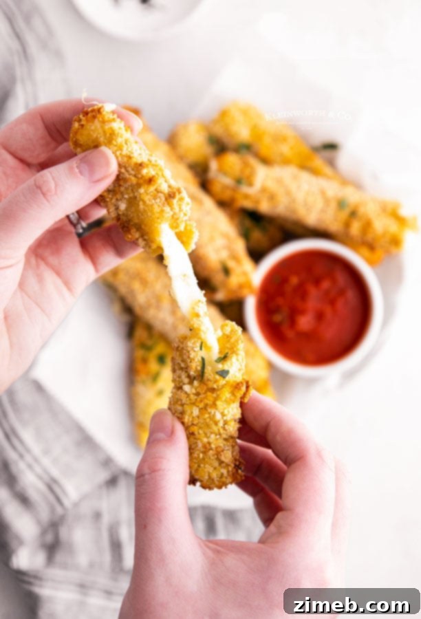 Crispy Air Fryer Mozzarella Sticks 8 melted cheese sticks
