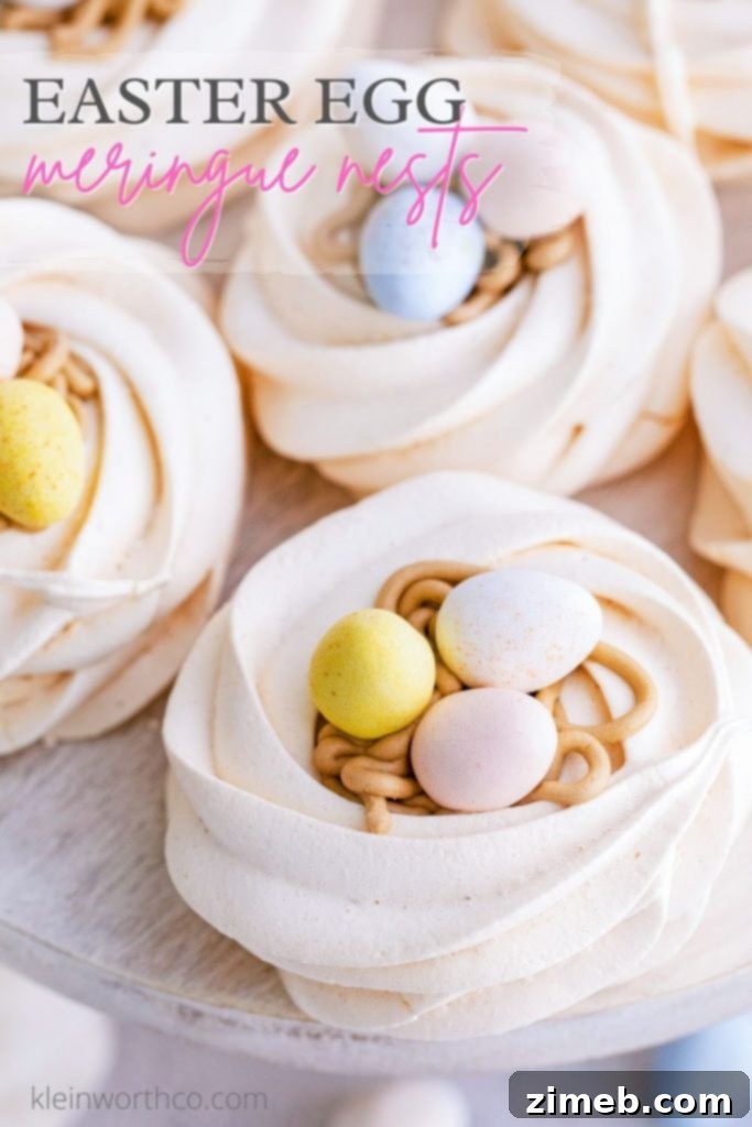 Beautiful Easter Egg Meringue Nests with buttercream and Cadbury eggs, perfect for spring holiday dessert