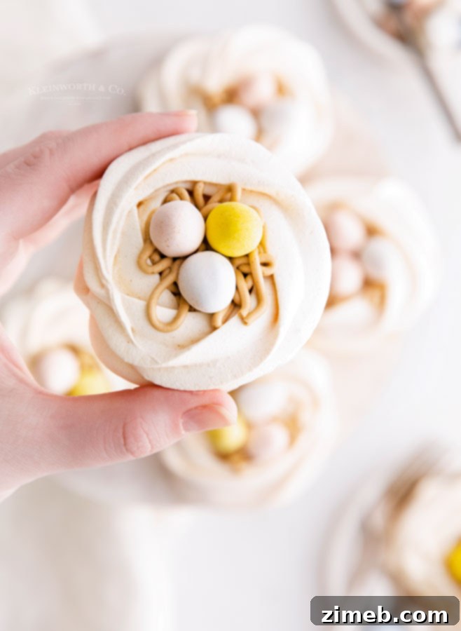 Chocolate mini egg treats in a beautiful meringue nest presentation