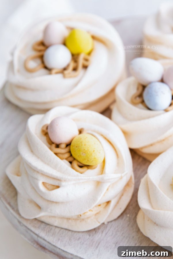 Mini egg nests meringue, a festive Easter dessert idea