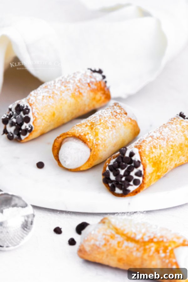 Crispy Air-Fried Cannoli 12 Stuffed Air Fryer Cannoli - Mini version ready for serving